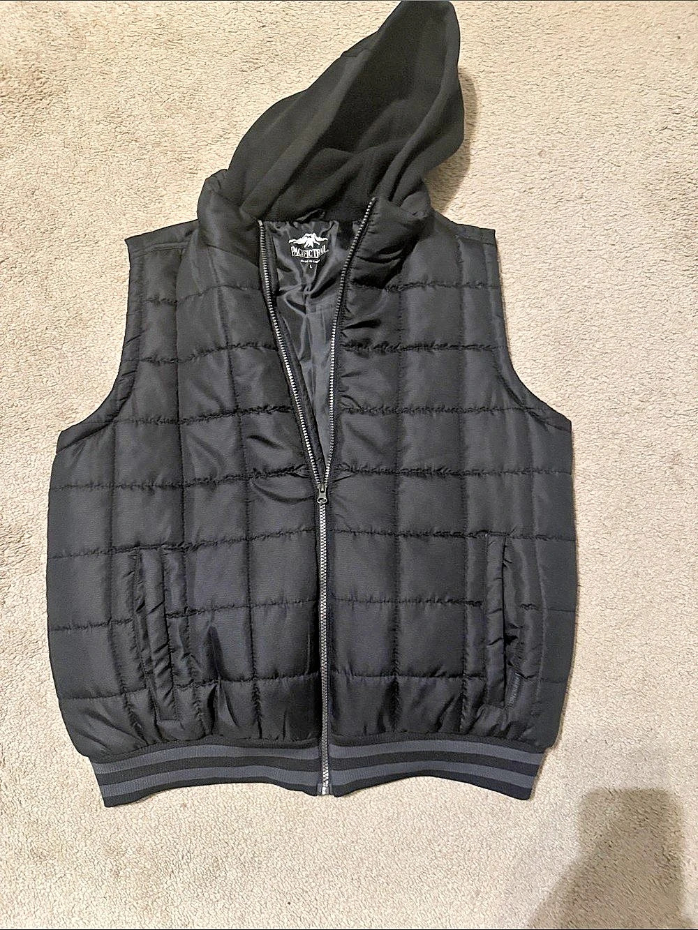 Pacific Trail Box Quilted Varsity Puffer Vest with Fleece Hood Puffer Vest Black